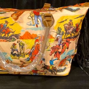 Western Cowboy Print Fringe Weekender Duffle Bag